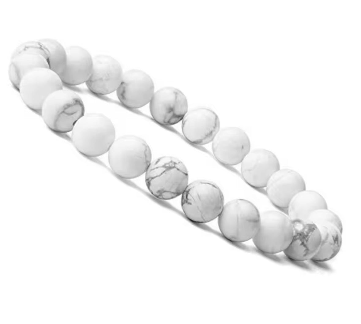 Natural Howlite Bracelet for Calmness & Stress Relief – White Healing Crystal Beaded Bracelet for Men & Women