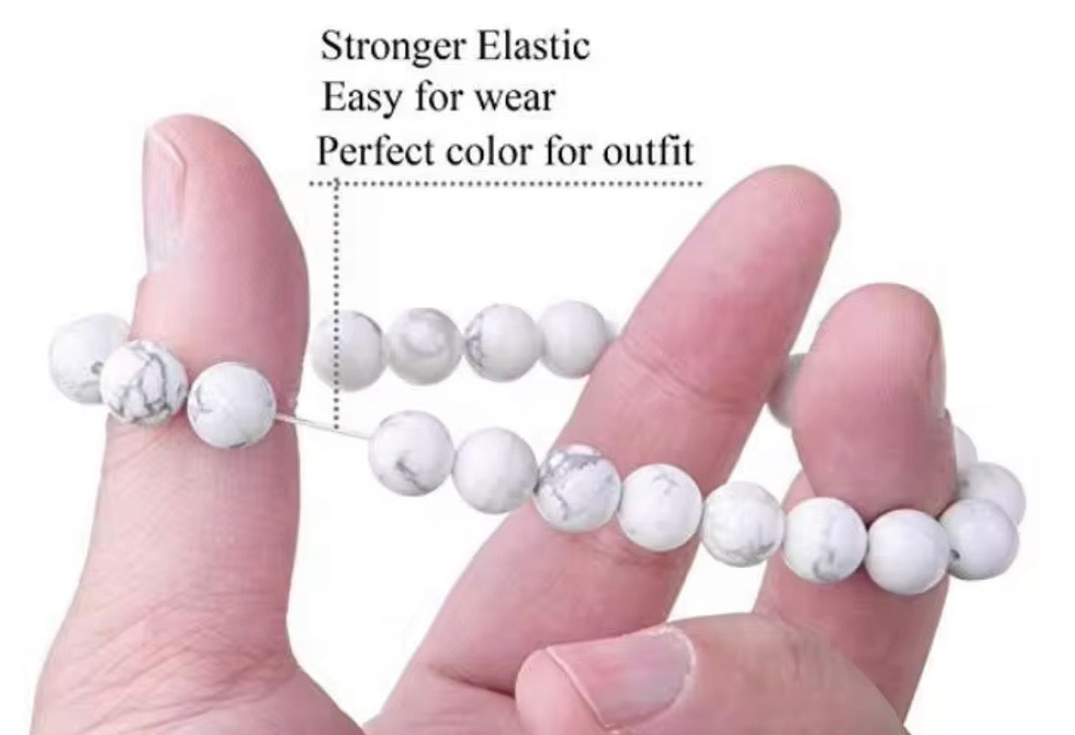 Natural Howlite Bracelet for Calmness & Stress Relief – White Healing Crystal Beaded Bracelet for Men & Women