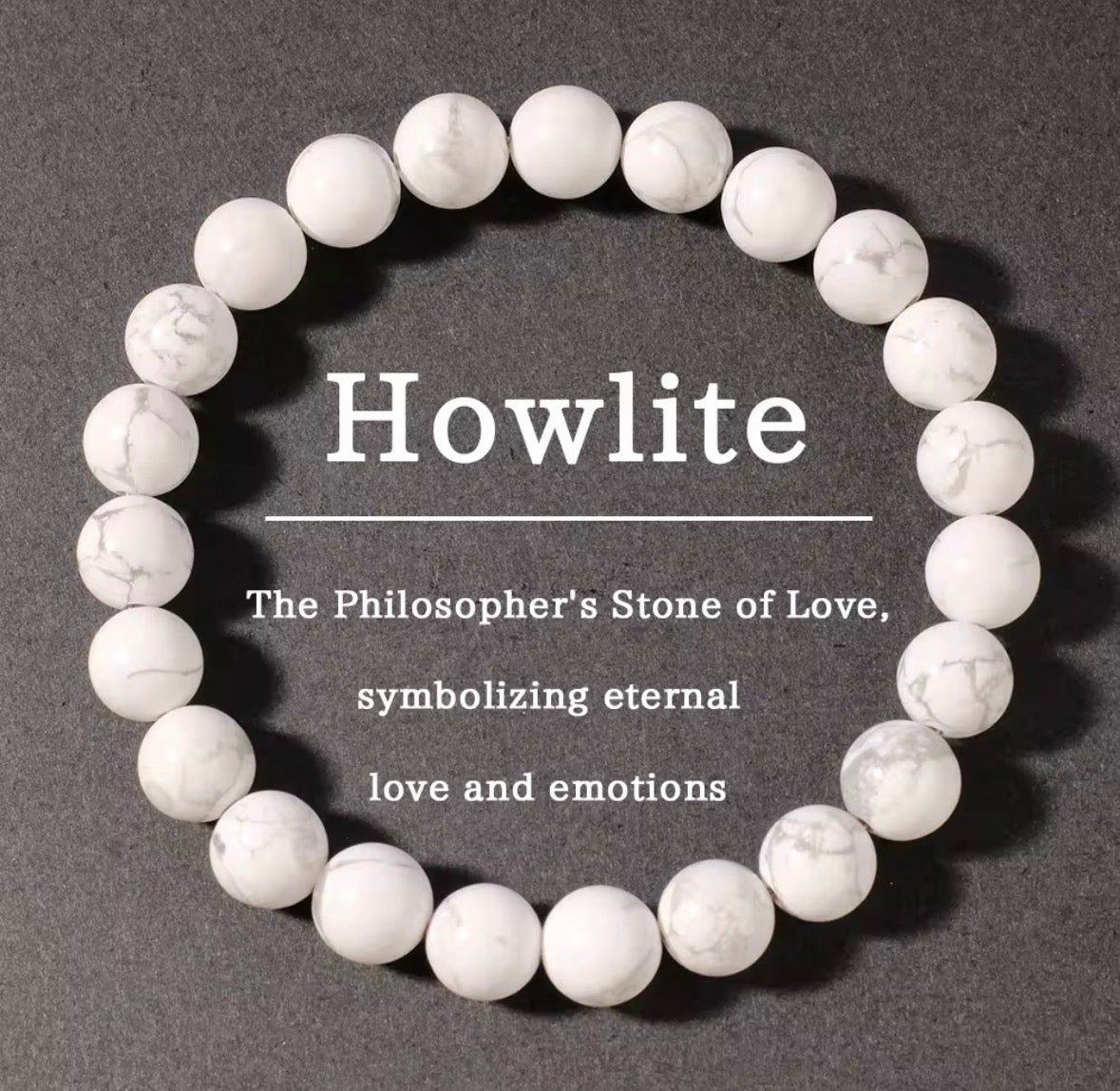 Natural Howlite Bracelet for Calmness & Stress Relief – White Healing Crystal Beaded Bracelet for Men & Women