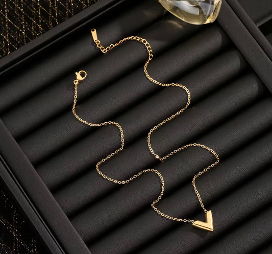 Gold Plated V-Shape Geometric Necklace for Women – Minimalist Stainless Steel Pendant
