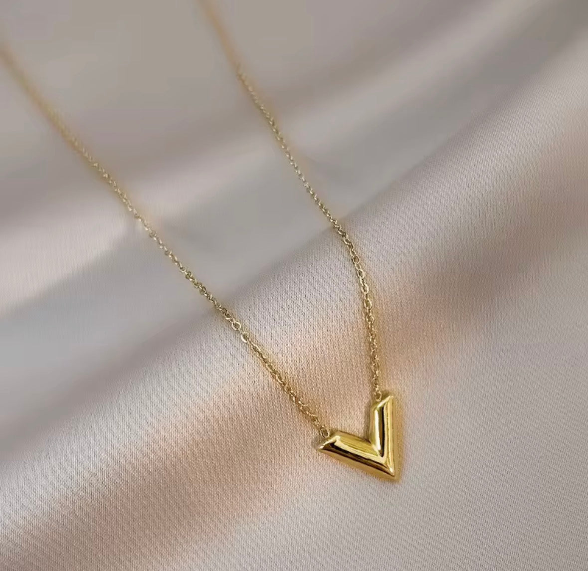 Gold Plated V-Shape Geometric Necklace for Women – Minimalist Stainless Steel Pendant
