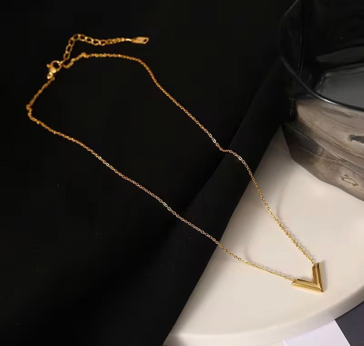 Gold Plated V-Shape Geometric Necklace for Women – Minimalist Stainless Steel Pendant