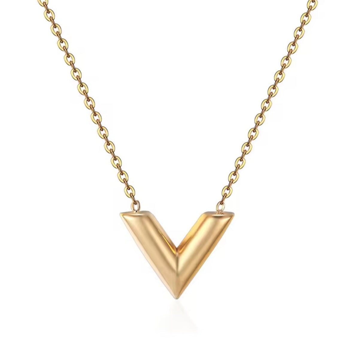 Gold Plated V-Shape Geometric Necklace for Women – Minimalist Stainless Steel Pendant