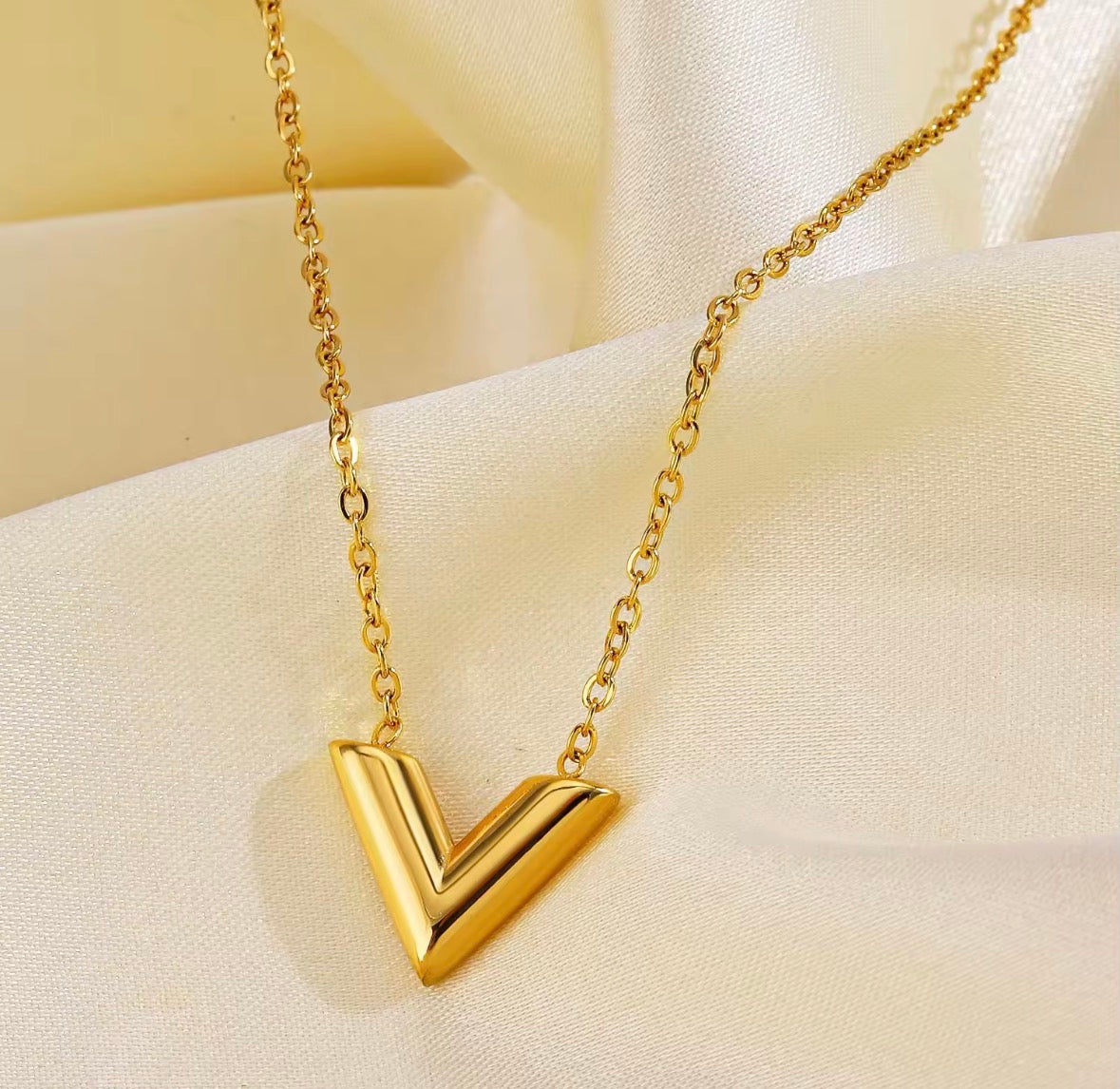 Gold Plated V-Shape Geometric Necklace for Women – Minimalist Stainless Steel Pendant