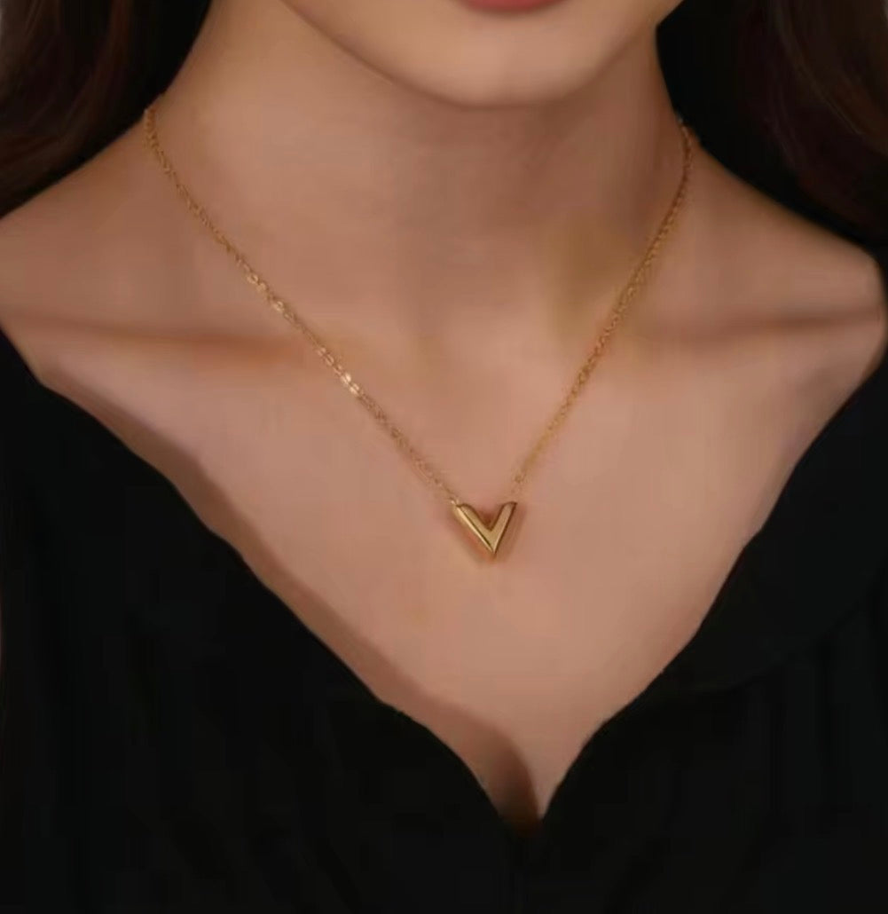 Gold Plated V-Shape Geometric Necklace for Women – Minimalist Stainless Steel Pendant