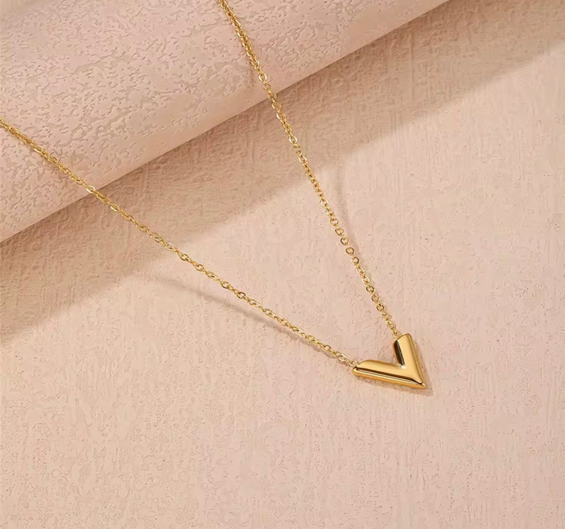 Gold Plated V-Shape Geometric Necklace for Women – Minimalist Stainless Steel Pendant