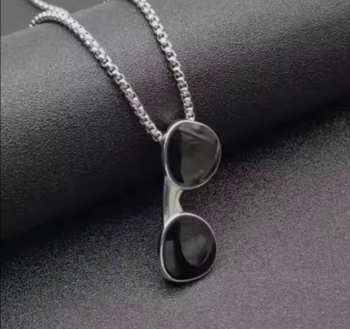 Sunglasses Pendant Necklace – Stainless Steel Black Goggles Charm Chain | Trendy Unisex Street Style Jewellery