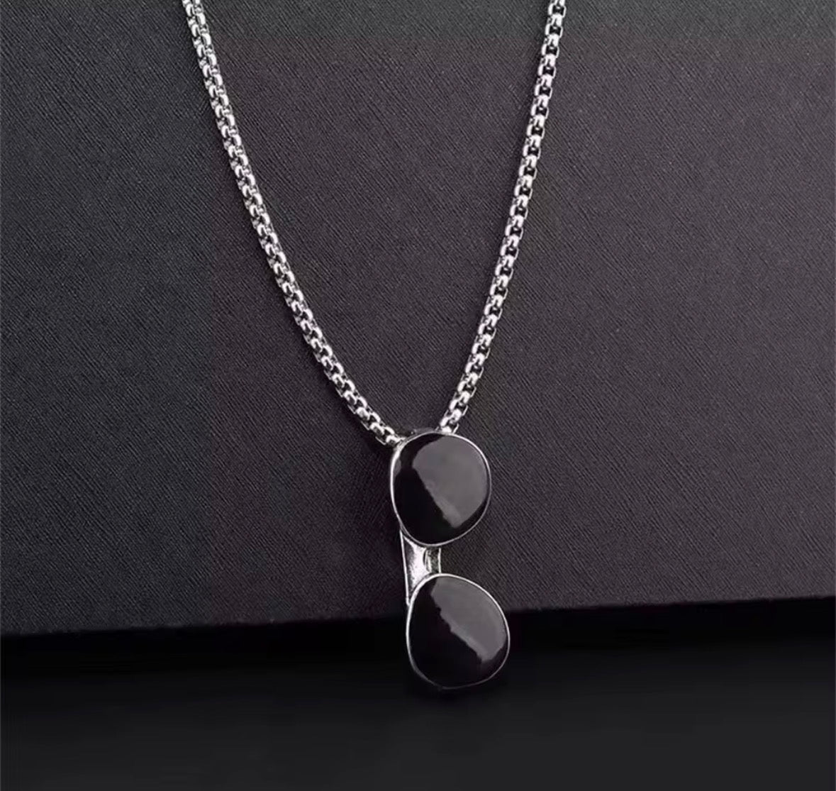 Sunglasses Pendant Necklace – Stainless Steel Black Goggles Charm Chain | Trendy Unisex Street Style Jewellery