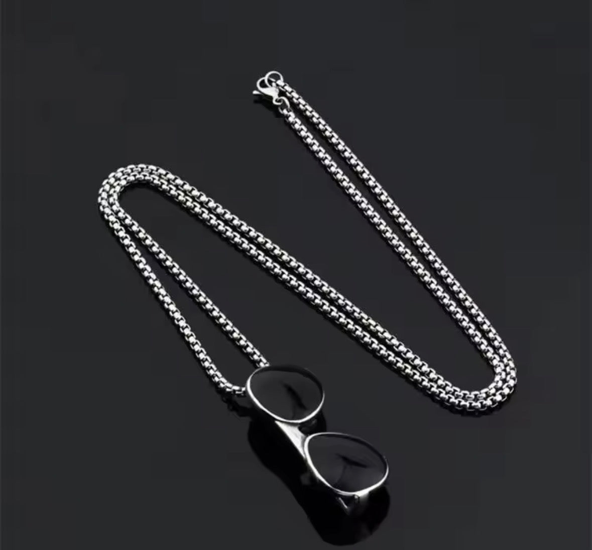 Sunglasses Pendant Necklace – Stainless Steel Black Goggles Charm Chain | Trendy Unisex Street Style Jewellery