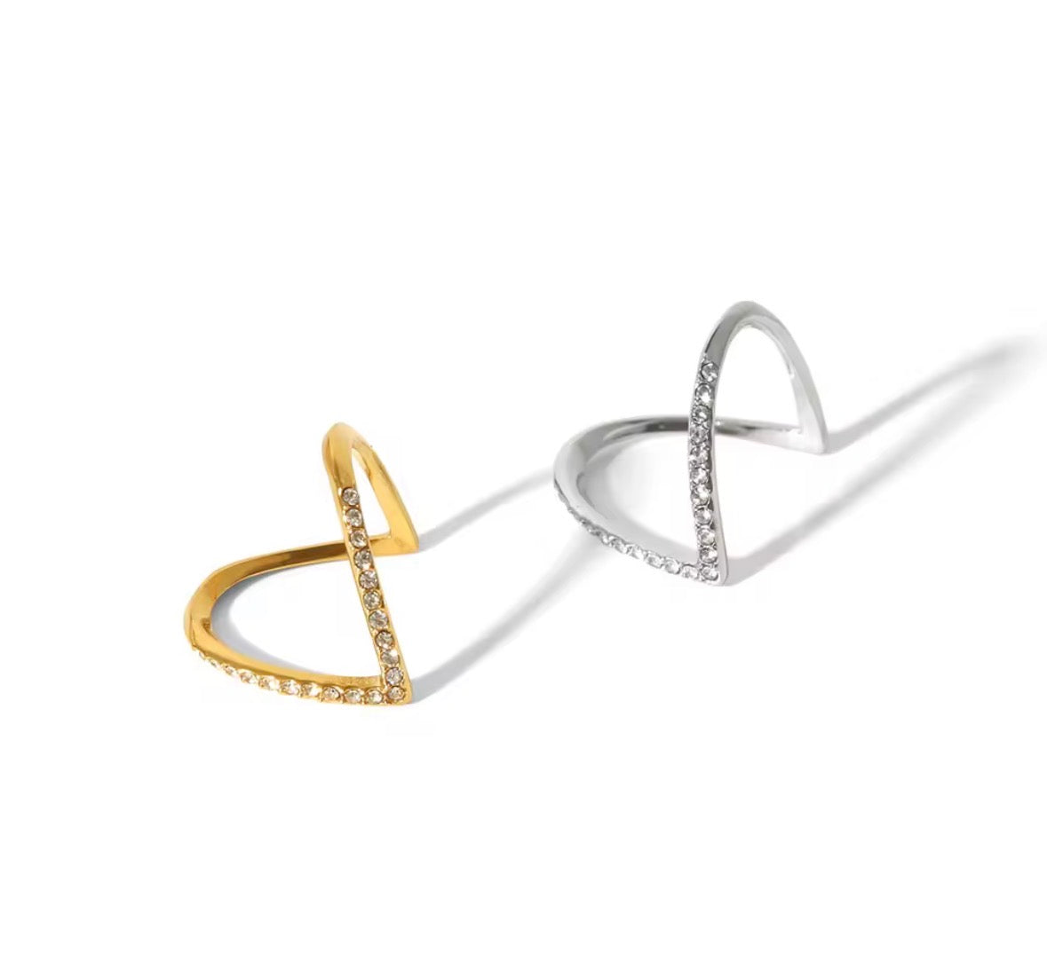 V-Shape Gold Plated Diamond Studded Ring for Women | Elegant Chevron Minimal Finger Ring | Party Wear Jewellery