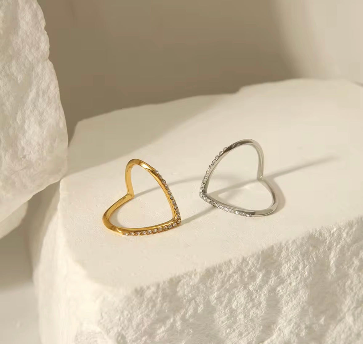 V-Shape Gold Plated Diamond Studded Ring for Women | Elegant Chevron Minimal Finger Ring | Party Wear Jewellery