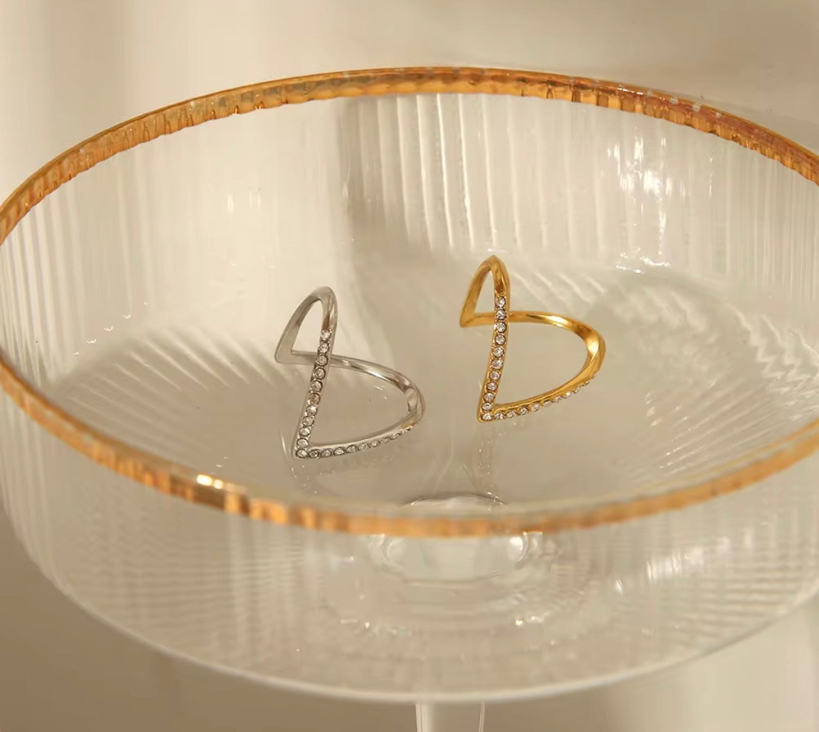 V-Shape Gold Plated Diamond Studded Ring for Women | Elegant Chevron Minimal Finger Ring | Party Wear Jewellery