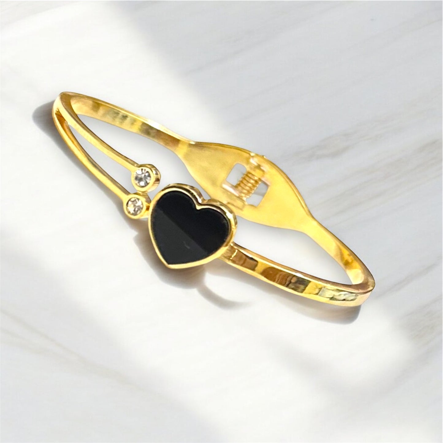 Premium Heart Shaped Black Glass Along with AD Stones Studded Adjustable Hand Bracelet