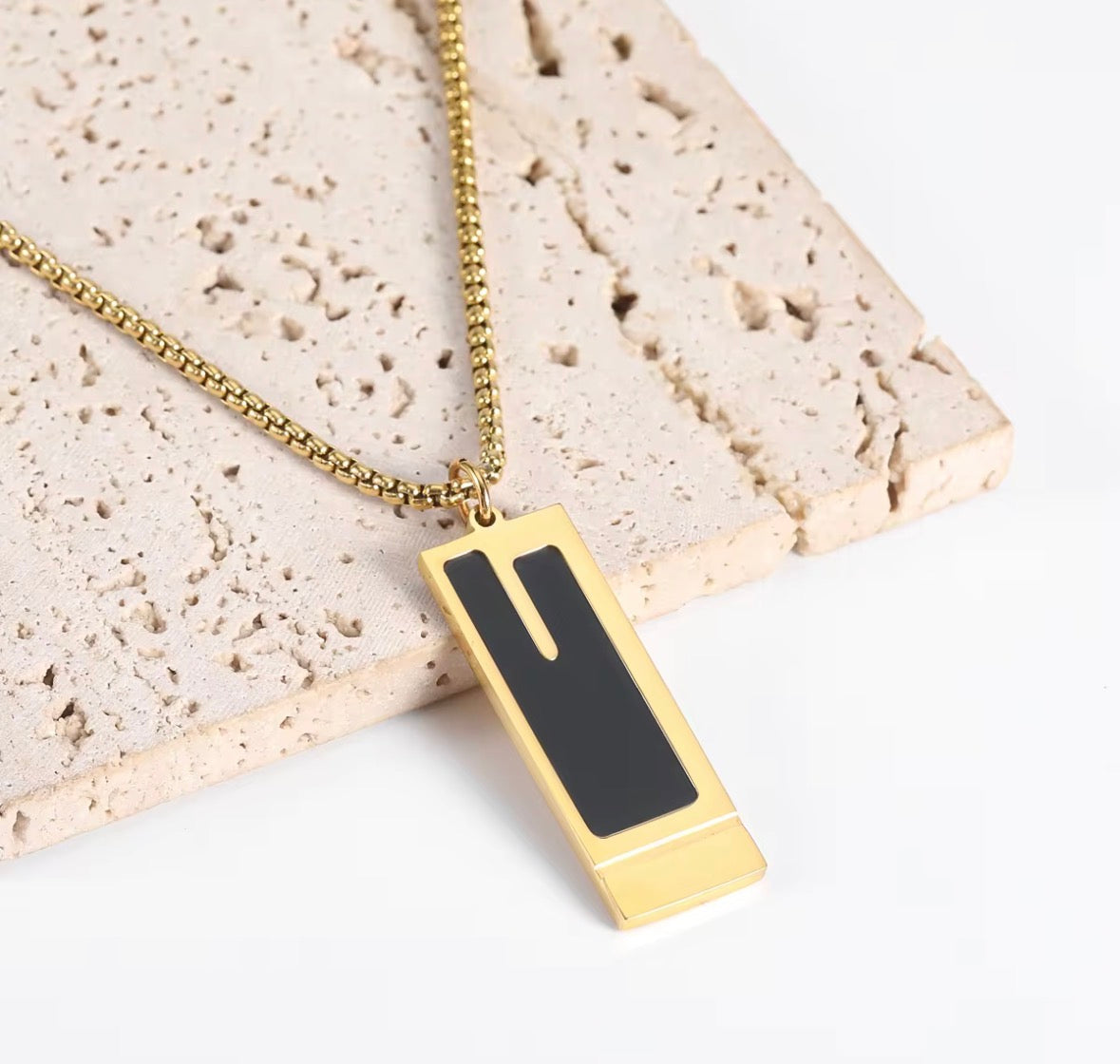 Minimal Black Gold Pendant Necklace | Premium Stainless Steel Chain | Modern Unisex Jewelry | Perfect Gift