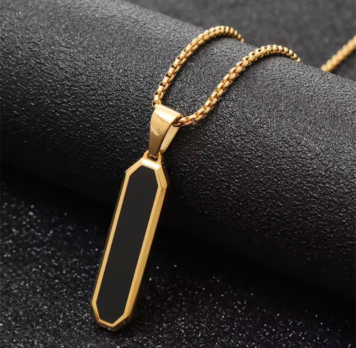 Minimal Black Pendant Necklace for Men | Gold Stainless Steel Chain | Premium Geometric Design | Unisex Jewelry