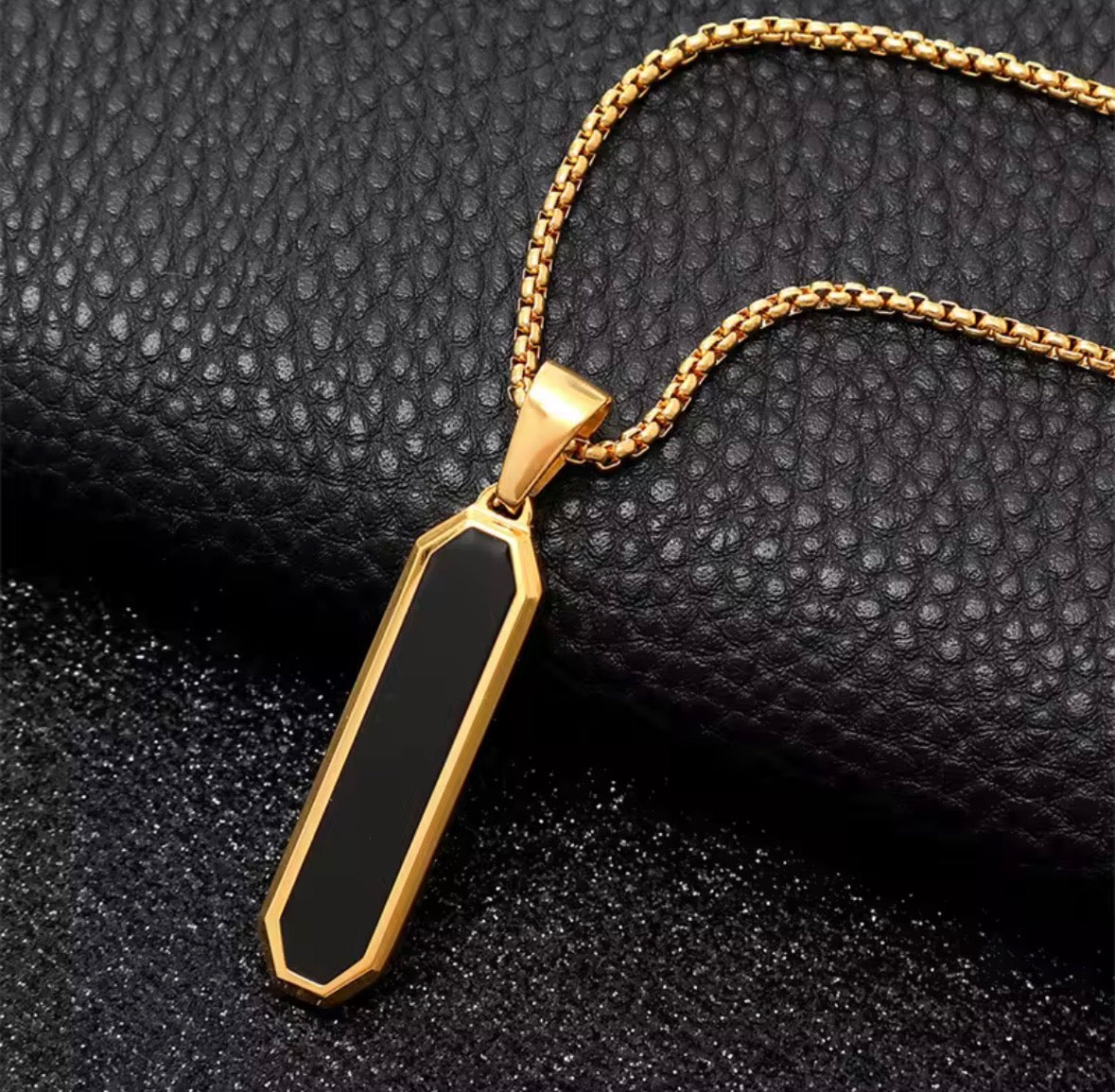 Minimal Black Pendant Necklace for Men | Gold Stainless Steel Chain | Premium Geometric Design | Unisex Jewelry