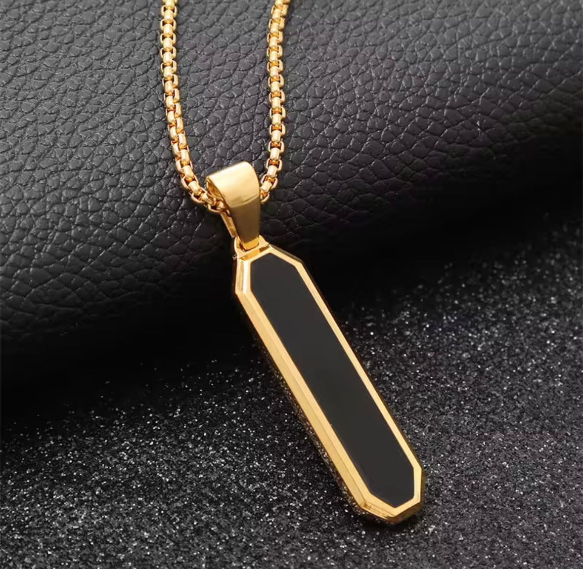 Minimal Black Pendant Necklace for Men | Gold Stainless Steel Chain | Premium Geometric Design | Unisex Jewelry