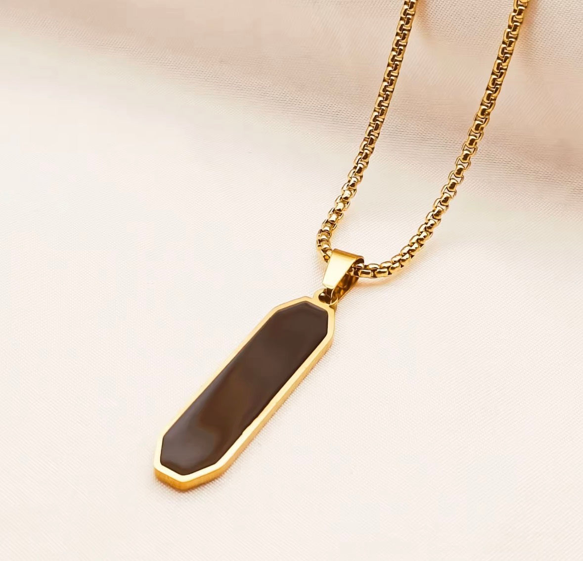 Minimal Black Pendant Necklace for Men | Gold Stainless Steel Chain | Premium Geometric Design | Unisex Jewelry