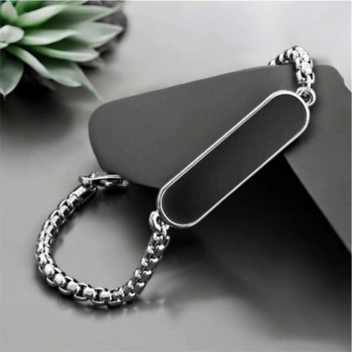 Premium Black Glass Bar Style Boys Wristband Bracelet