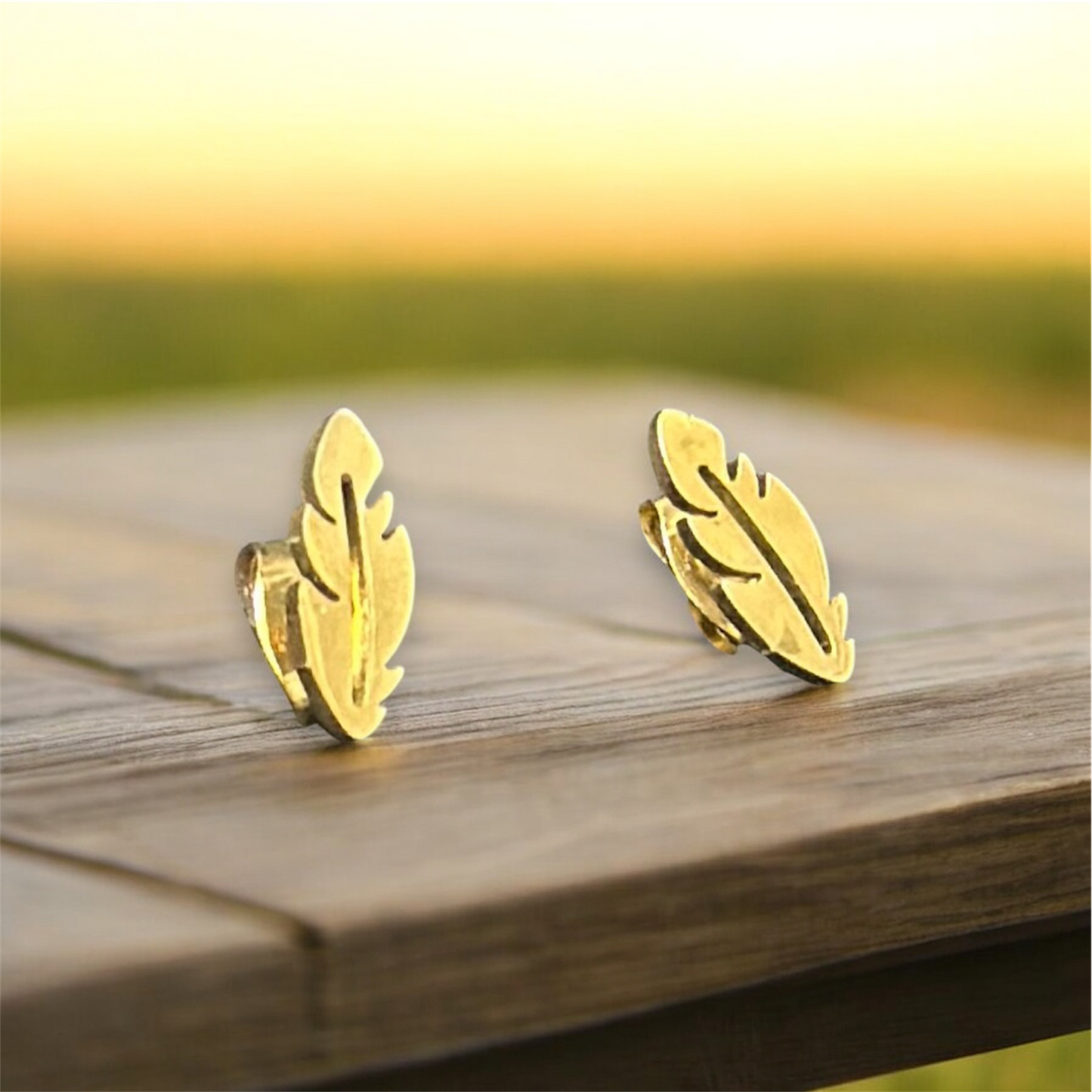 Minimal Size Elegant Gold Patterned Leaf Style Push Plugs Stainless Steel Earrings for Women