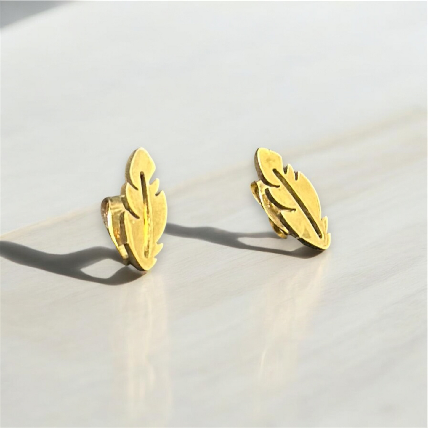 Minimal Size Elegant Gold Patterned Leaf Style Push Plugs Stainless Steel Earrings for Women