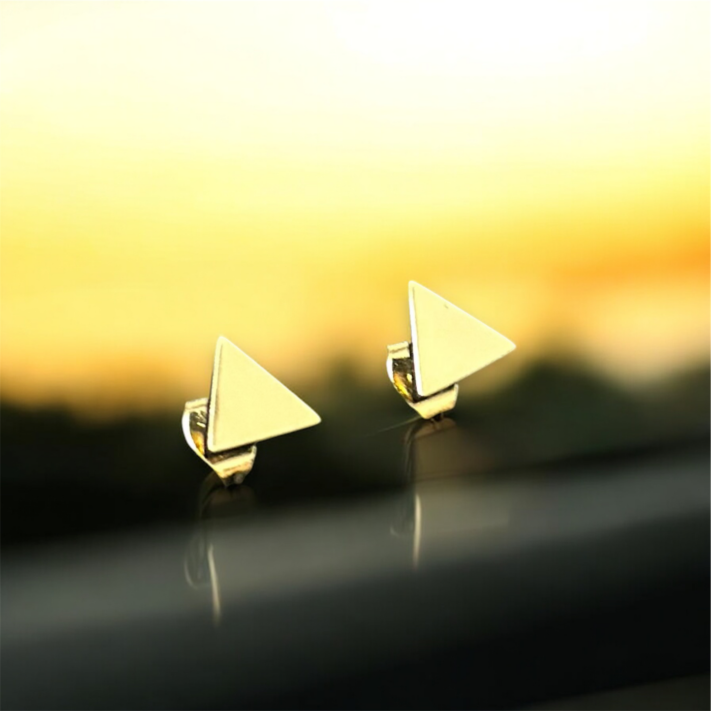 Triangle Shaped Minimal Size Elegant Gold Patterned Push Plugs Stainless Steel Earrings for Women