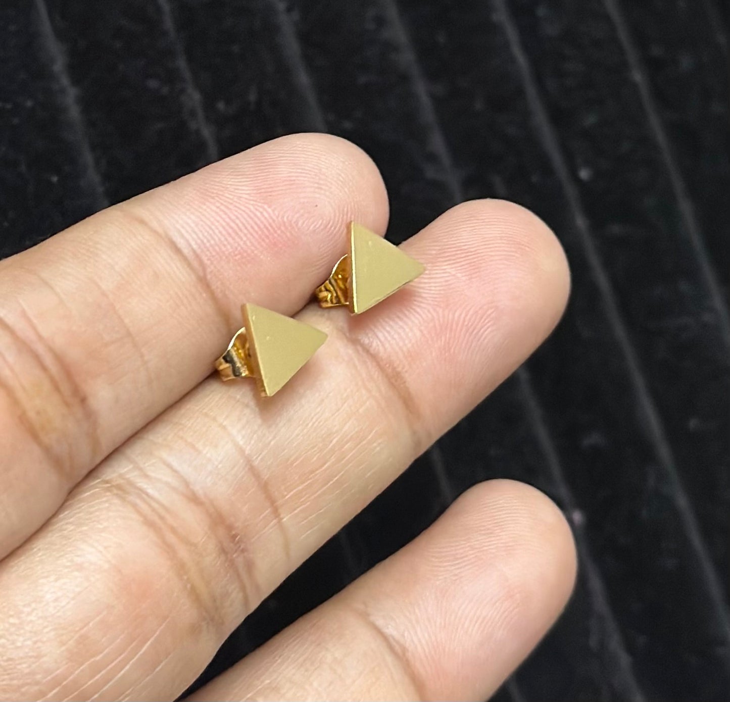 Triangle Shaped Minimal Size Elegant Gold Patterned Push Plugs Stainless Steel Earrings for Women