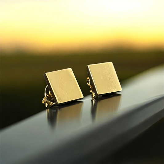 Square Shaped Minimal Size Elegant Gold Patterned Push Plugs Stainless Steel Earrings for Women