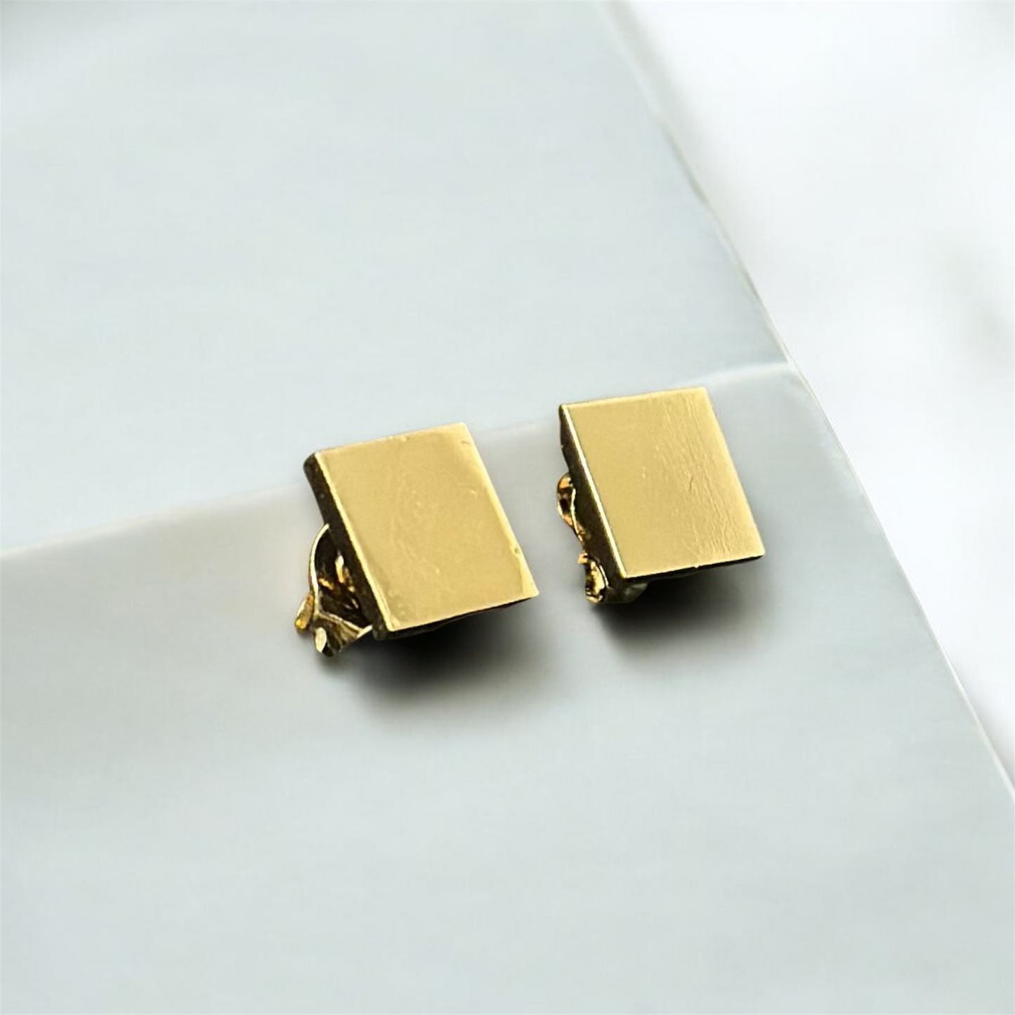 Square Shaped Minimal Size Elegant Gold Patterned Push Plugs Stainless Steel Earrings for Women