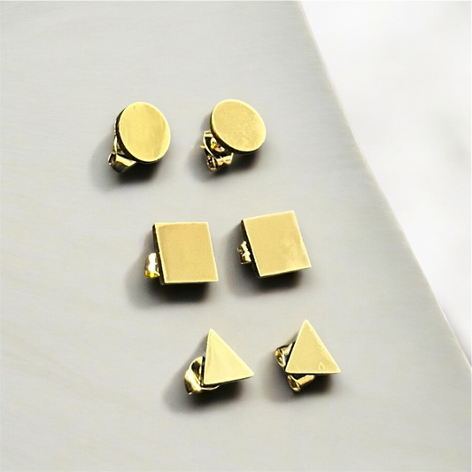 Combo of 3 Pairs Minimal Size Elegant Gold Patterned Push Plugs Stainless Steel Earrings for Women