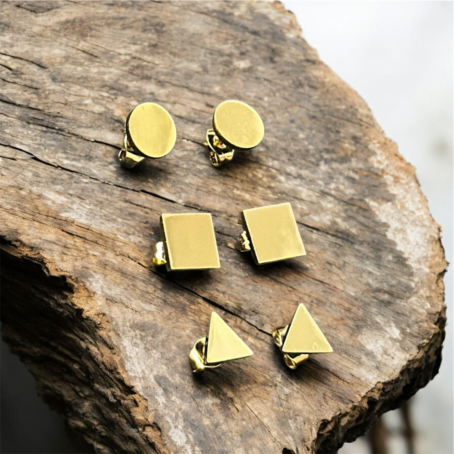 Combo of 3 Pairs Minimal Size Elegant Gold Patterned Push Plugs Stainless Steel Earrings for Women