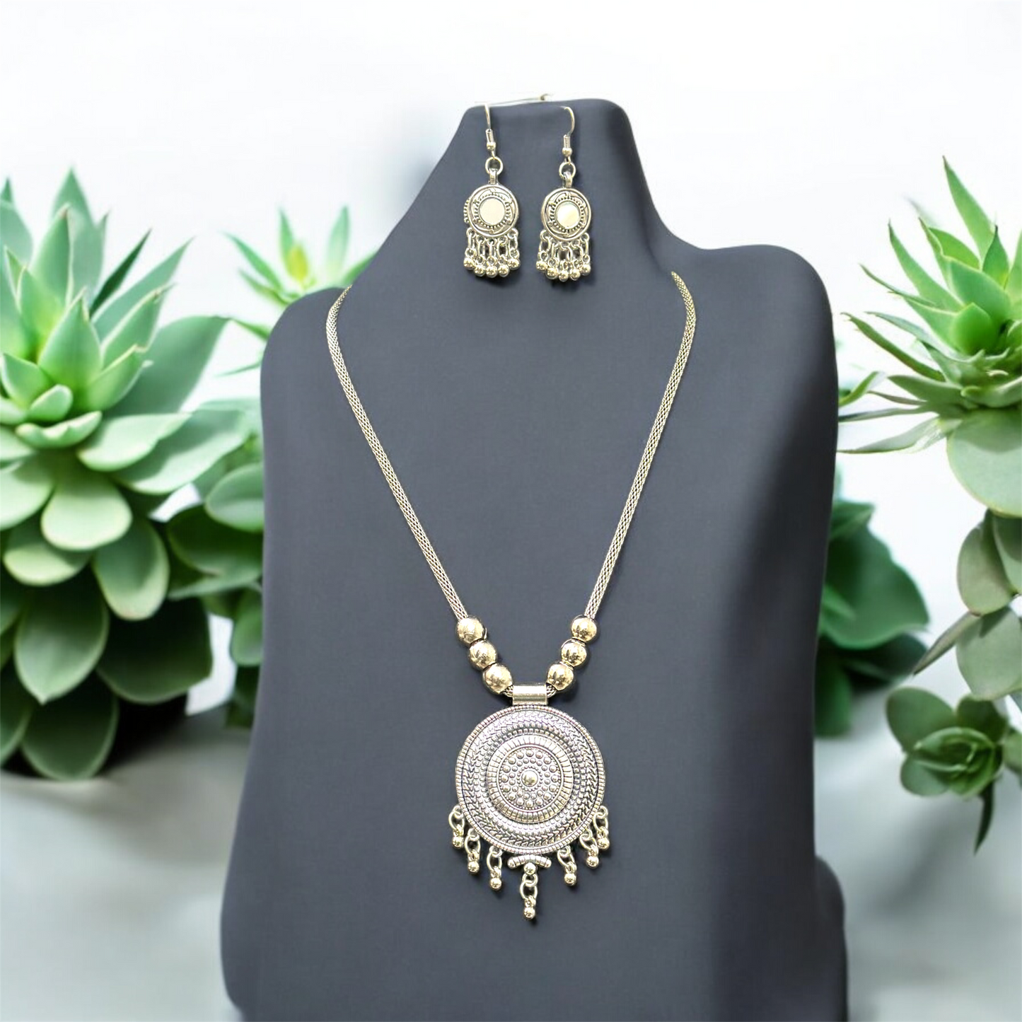 Oxidised Necklace Pendent Set With Earrings