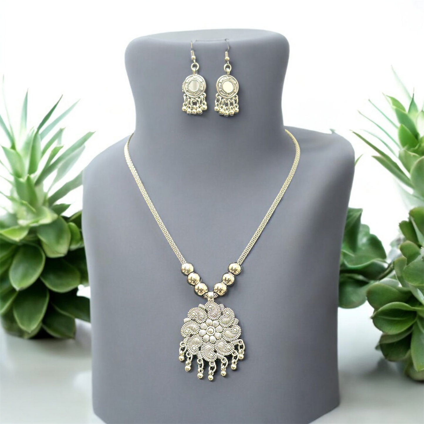 Oxidised Necklace Pendent Set With Earrings