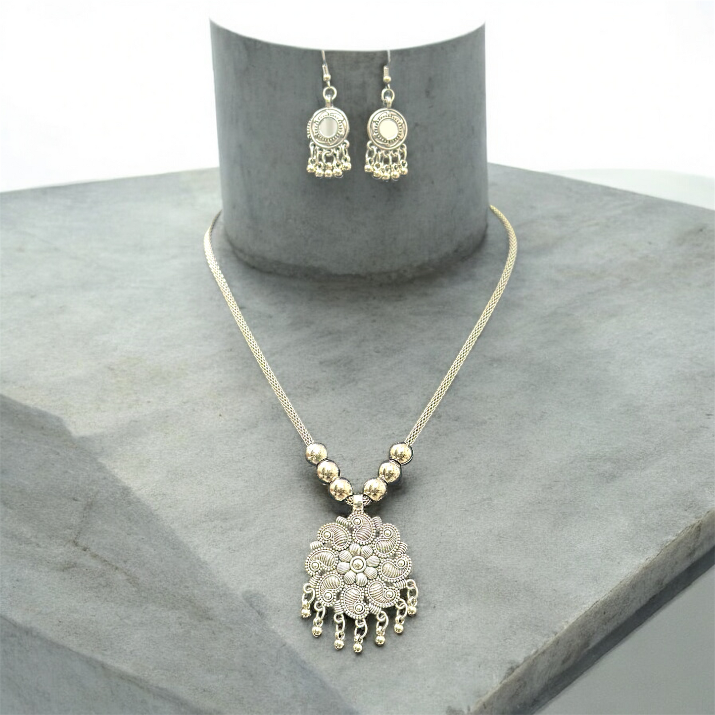 Oxidised Necklace Pendent Set With Earrings