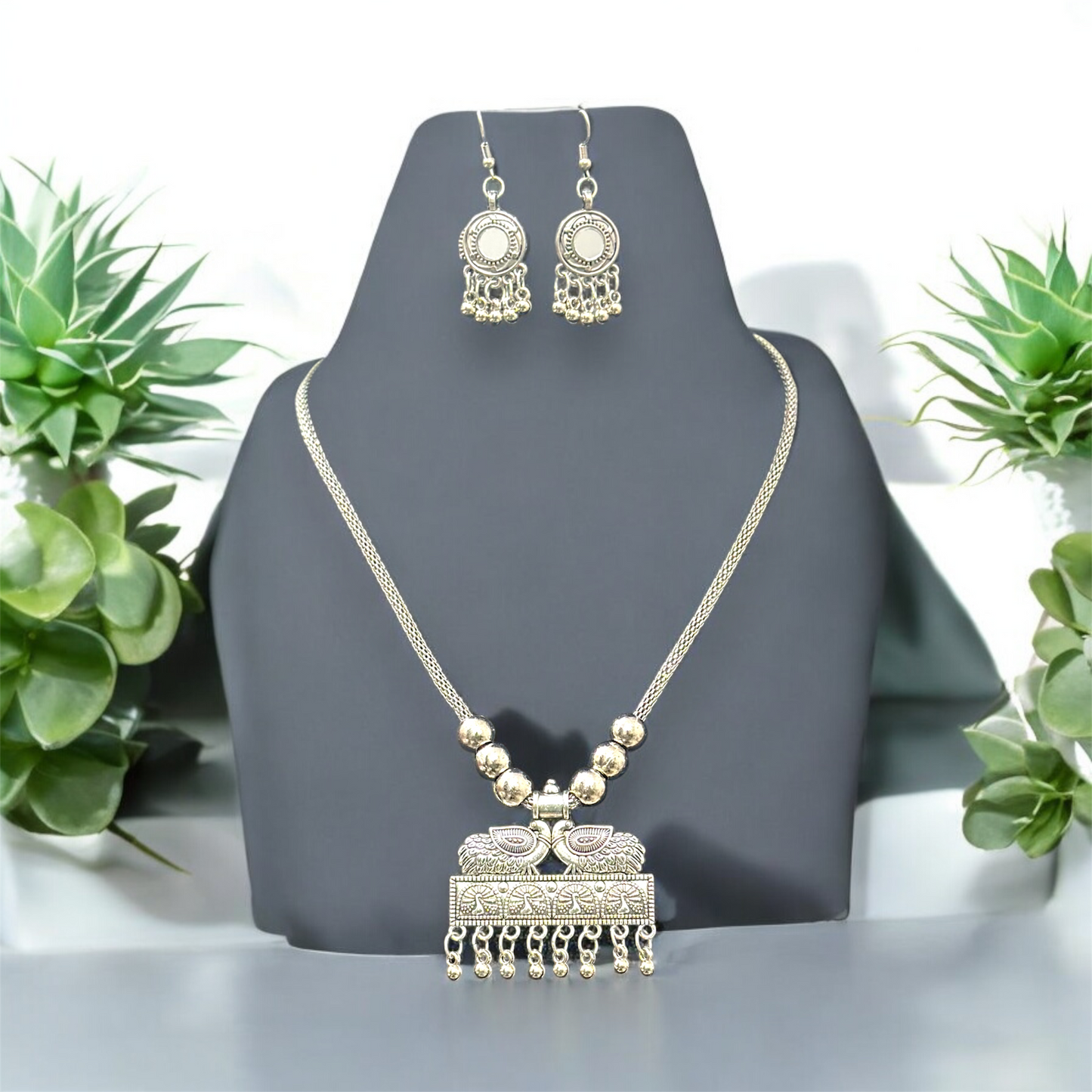 Oxidised Necklace Pendent and Earrings Set