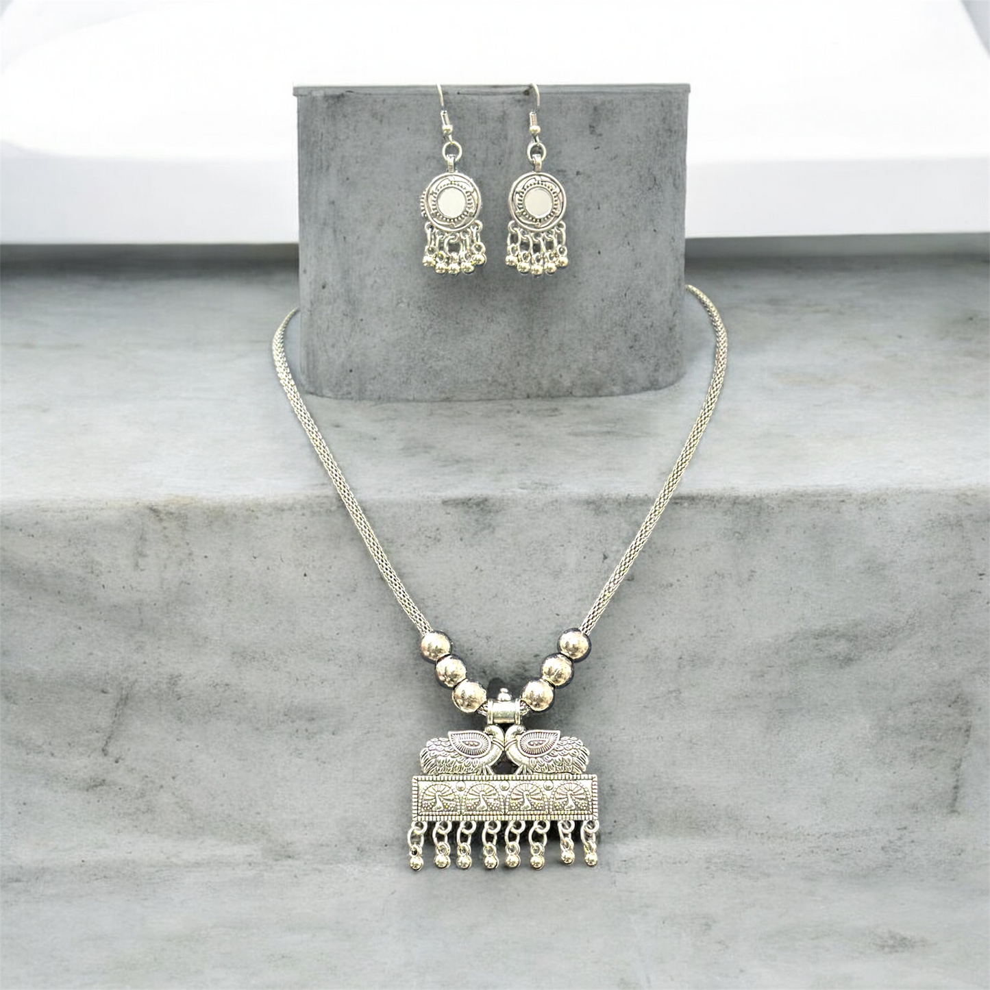 Oxidised Necklace Pendent and Earrings Set