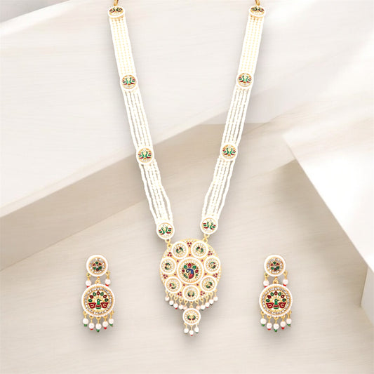 Designer Multi-Layer Pearl & Kundan Pendant Necklace Set with Matching Earrings - Perfect for Weddings & Festive Celebrations