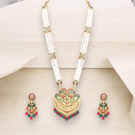 Royal Multi-Layer Pearl & Kundan Pendant Necklace Set with Matching Earrings - Perfect for Weddings & Festive Celebrations