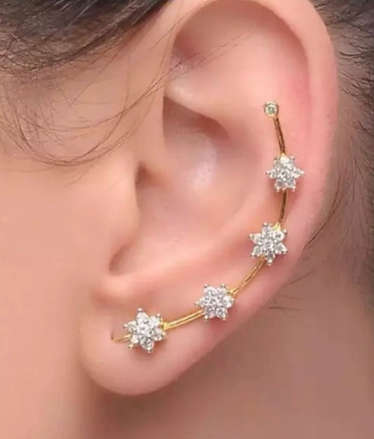 Premium CZ AD Stones Studded Flower Earcuffs