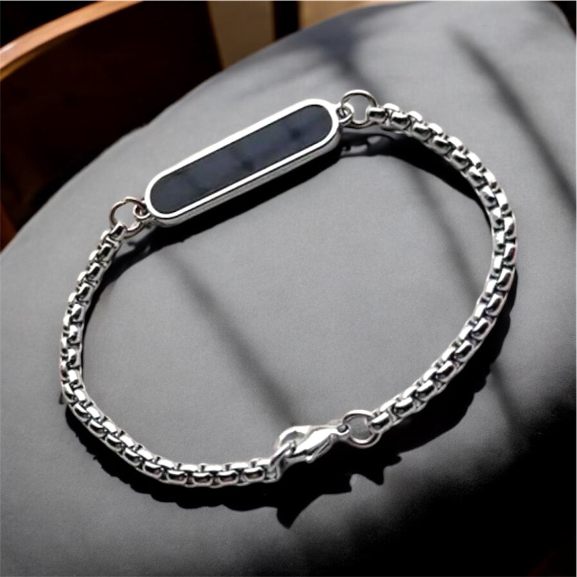 Premium Black Glass Bar Style Boys Wristband Bracelet