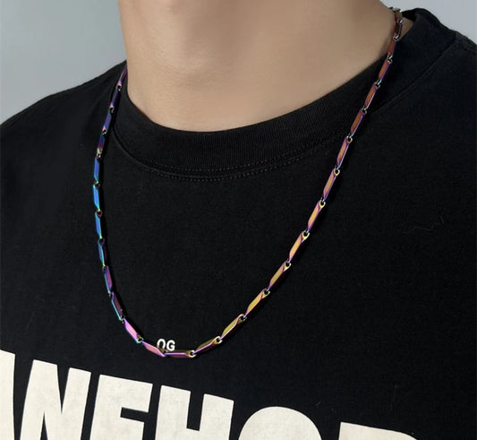 Premium Stainless Steel Multi-shaded Short Necklace Chawal Chain