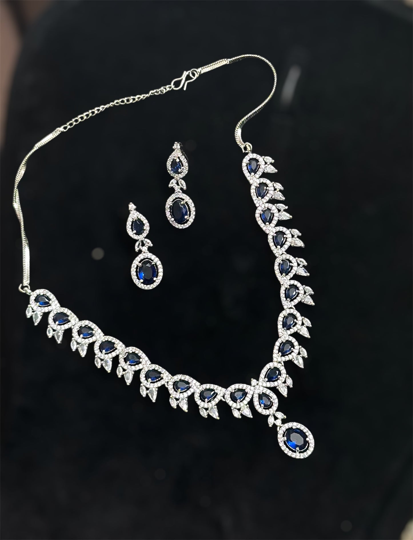 Premium CZ Stones Studded Colored AD Necklace Choker Set With Earrings