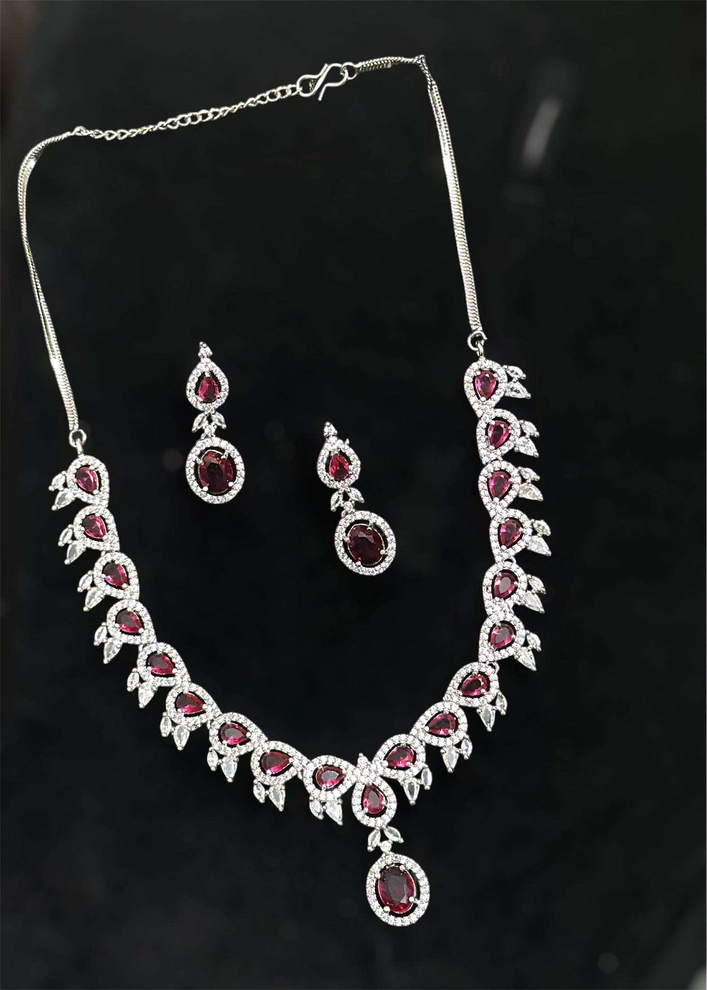 Premium CZ Stones Studded Colored AD Necklace Choker Set With Earrings