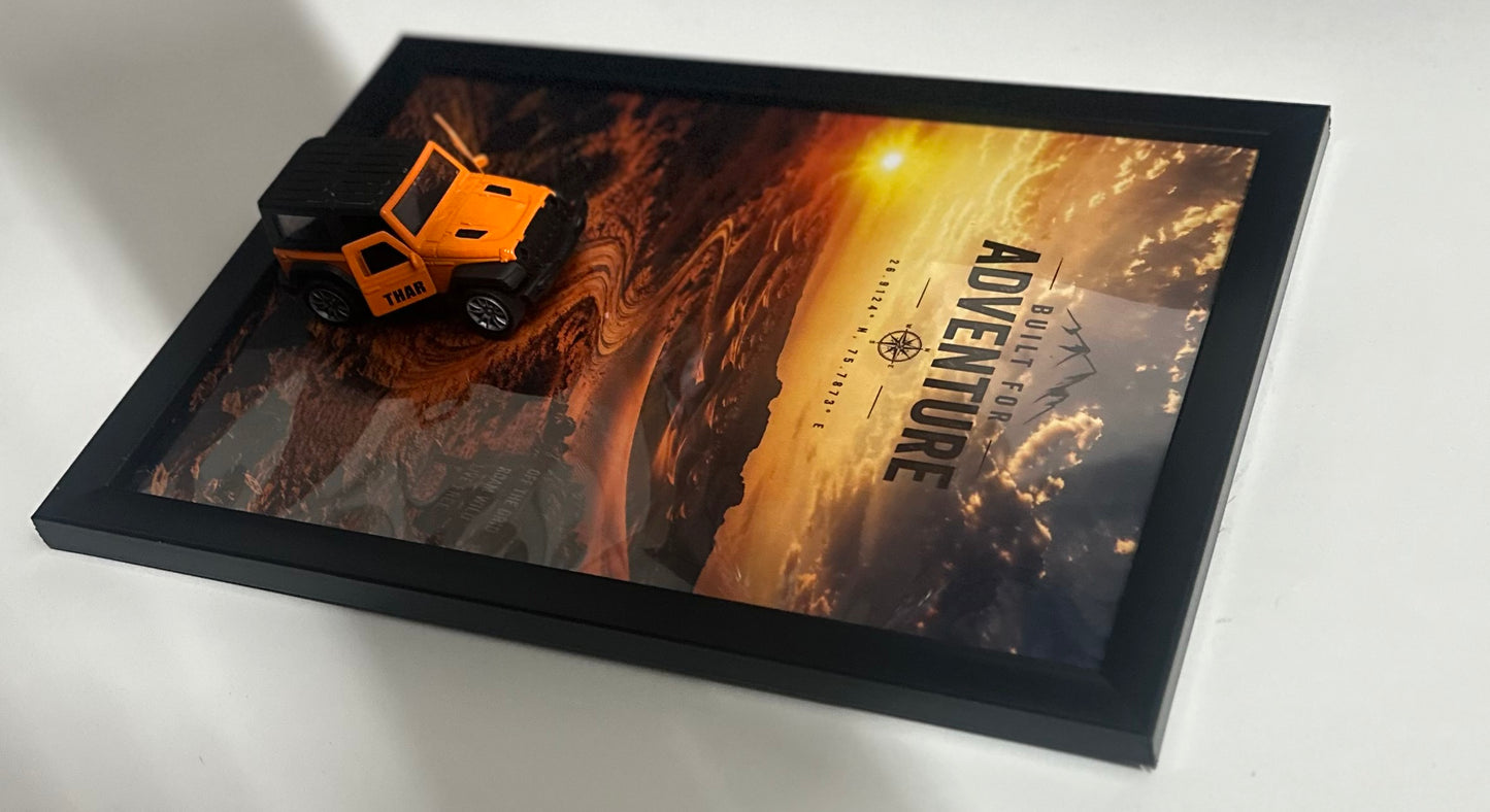 3D Thar Mountain Adventure Wall Frame | Premium Die-Cast Car Wall Art | Automotive Home Décor