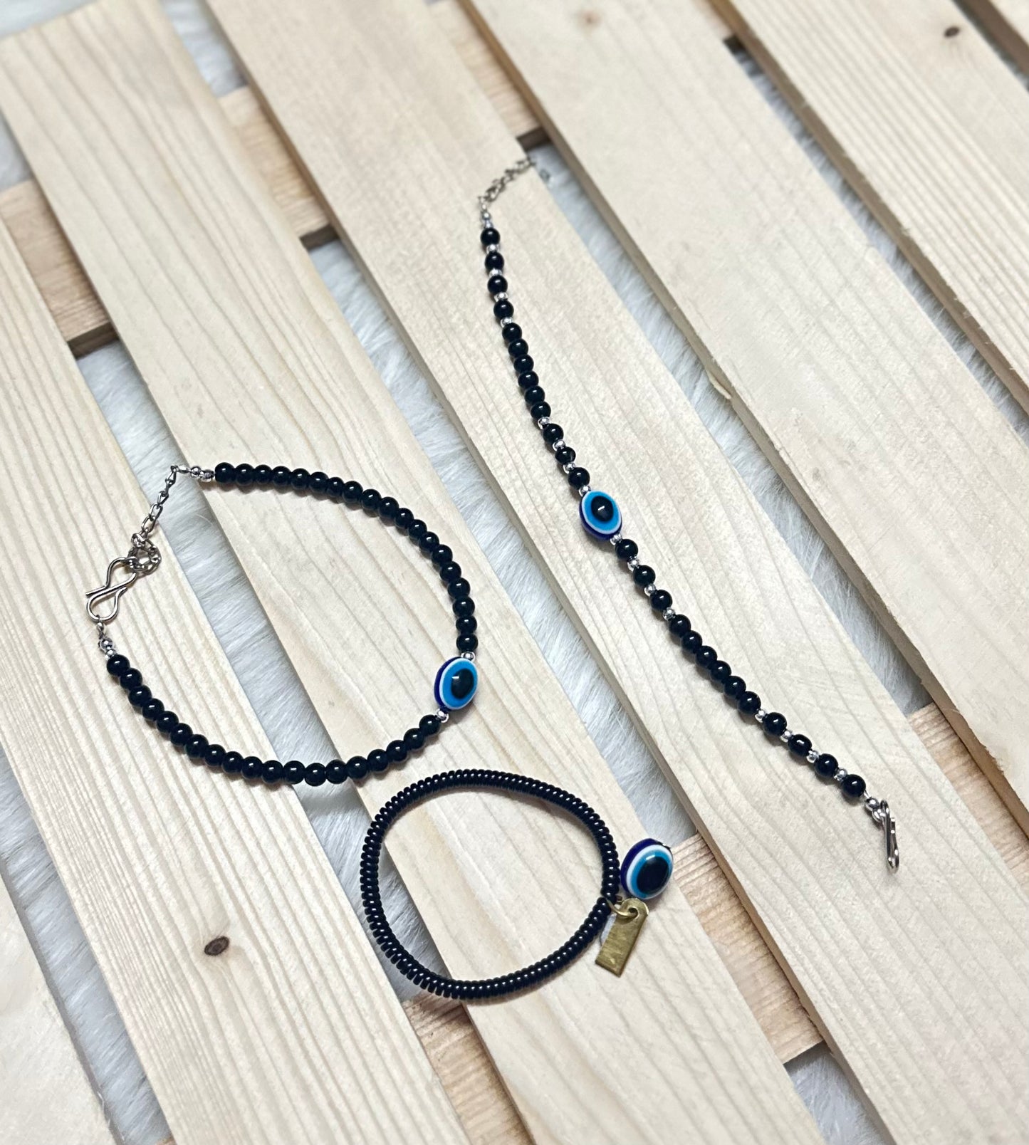 Combo Pack of 3 Adjustable Size Hand Evil Eye Bracelet Set