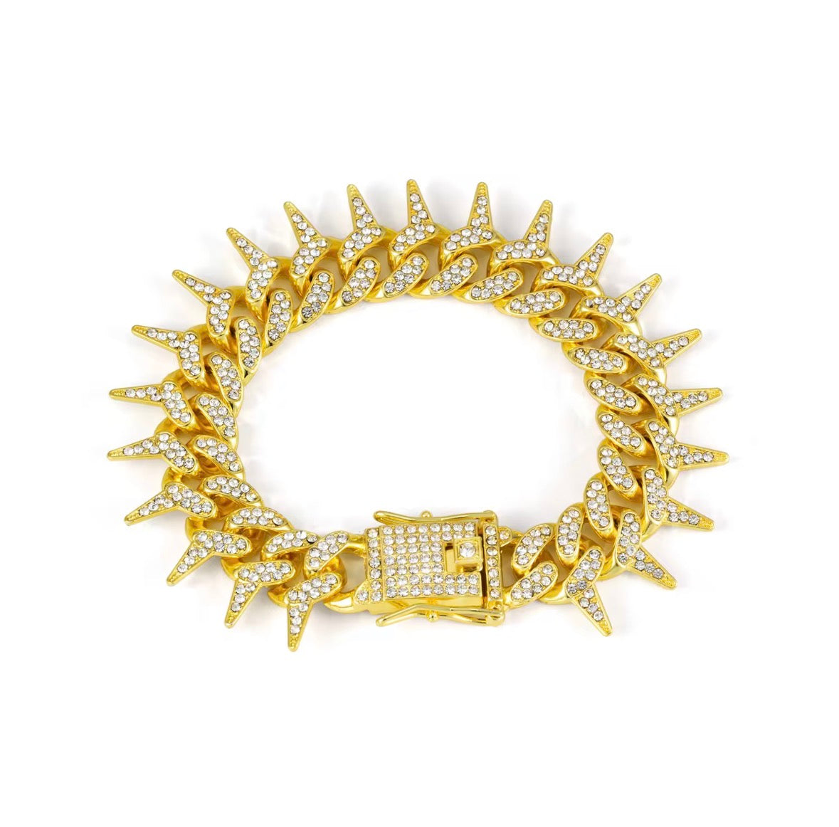 Iced Out Spiked Cuban Link Bracelet – Gold Plated Bling Statement Wristband