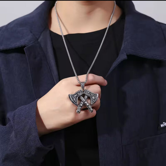 Twin Axes Style Western Necklace Pendent Chain