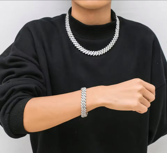 Combo of AD stones studded rapper style hand bracelet and chain set