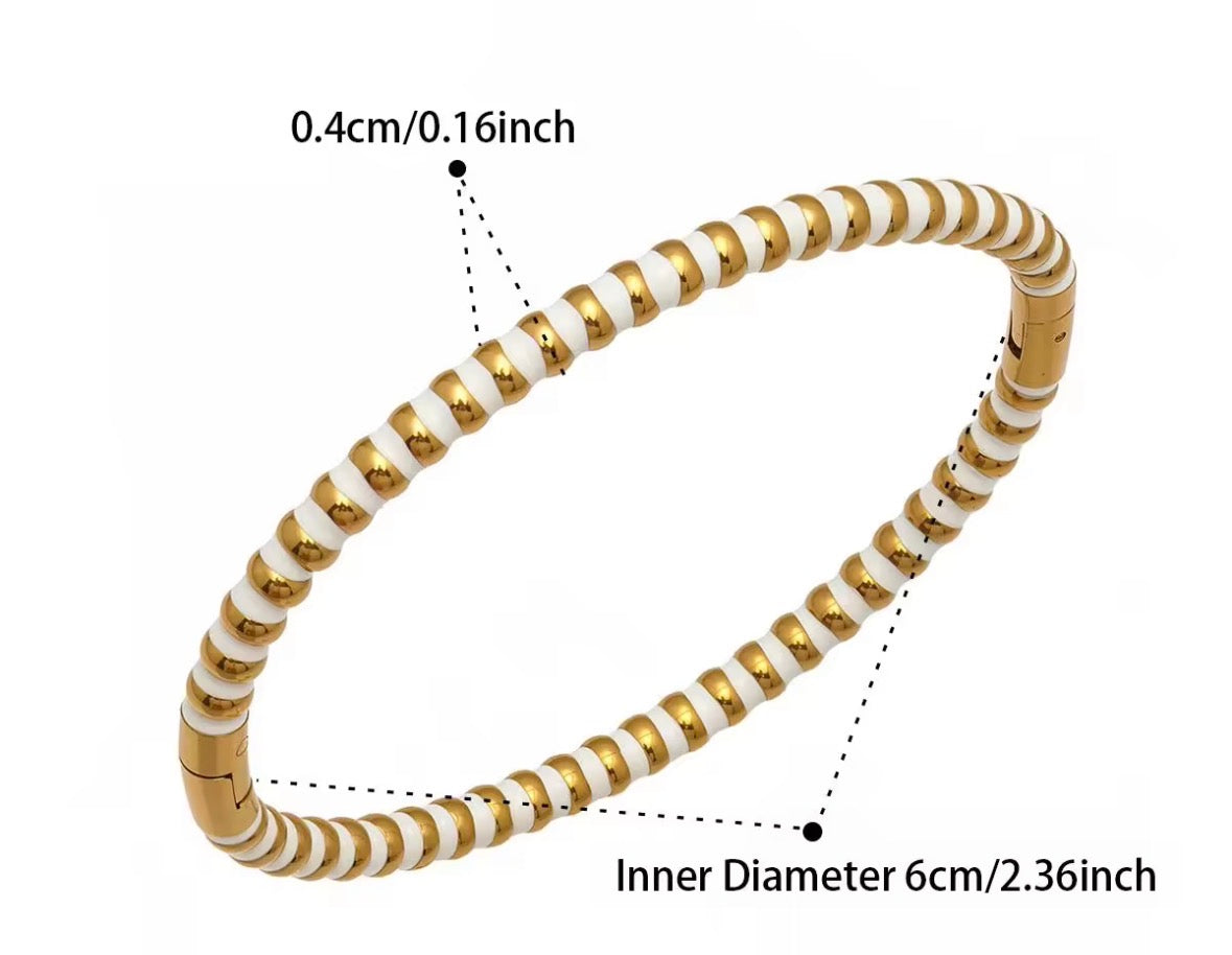 Two-Tone White and Golden Segmented Bangle – Stainless Steel Designer-Style Cuff