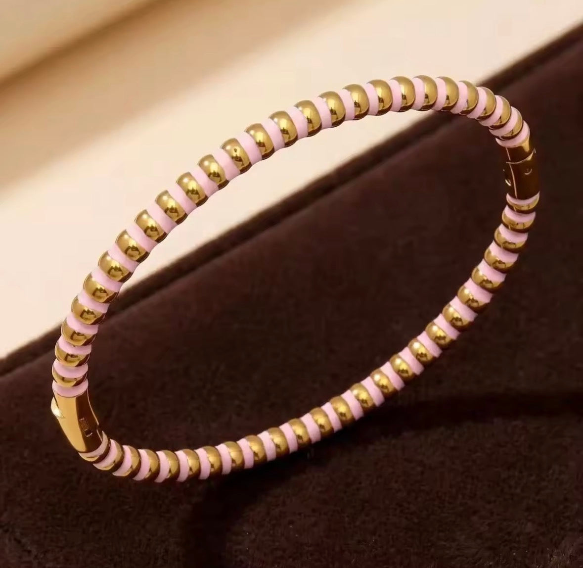 Two-Tone White and Golden Segmented Bangle – Stainless Steel Designer-Style Cuff